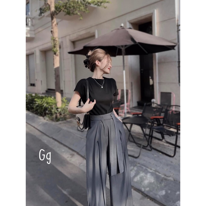 Set Bộ Công Sở Áo Thun Gân + Quần Tây Dài Kèm Dây Tuyết Mưa dày Mịn Đẹp MaM