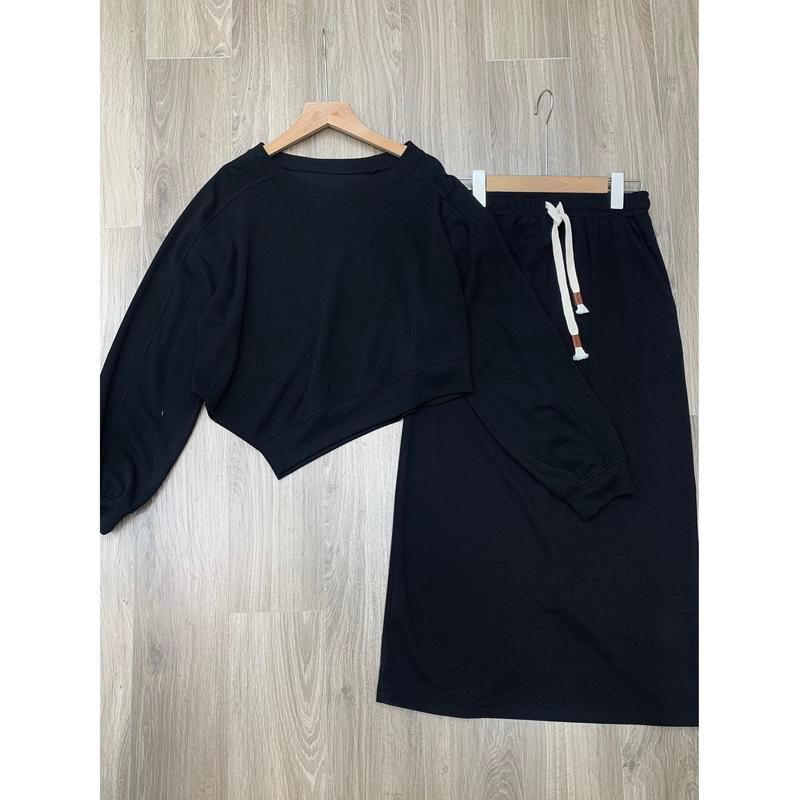 038 Set áo vạt nhọn kèm chân váy dáng dài nỉ tăm