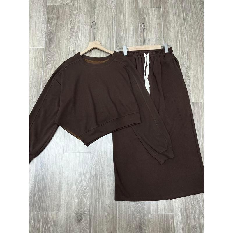 038 Set áo vạt nhọn kèm chân váy dáng dài nỉ tăm