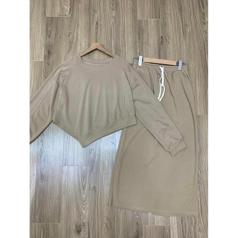 038 Set áo vạt nhọn kèm chân váy dáng dài nỉ tăm