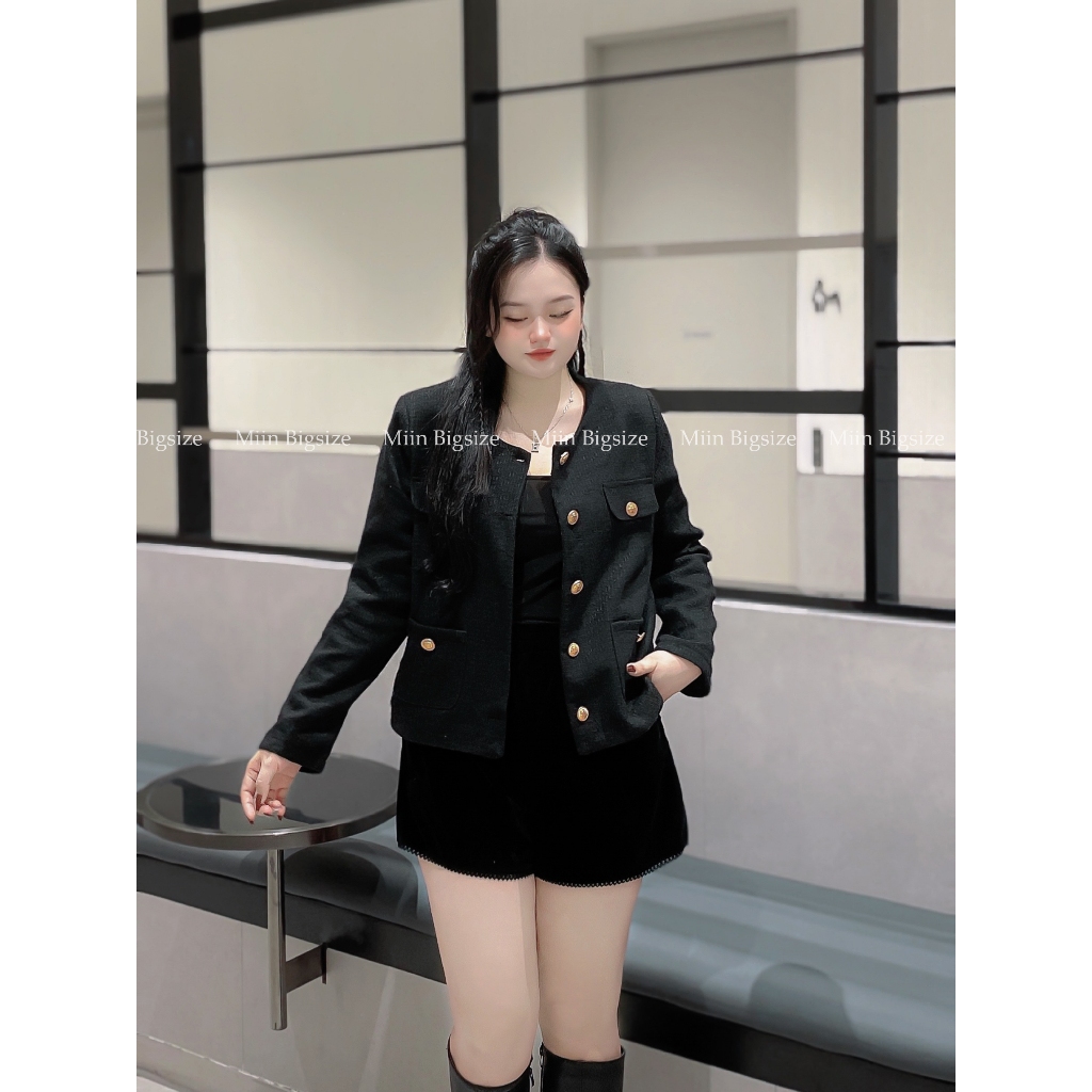 A45 Áo dạ tweed đen túi nắp