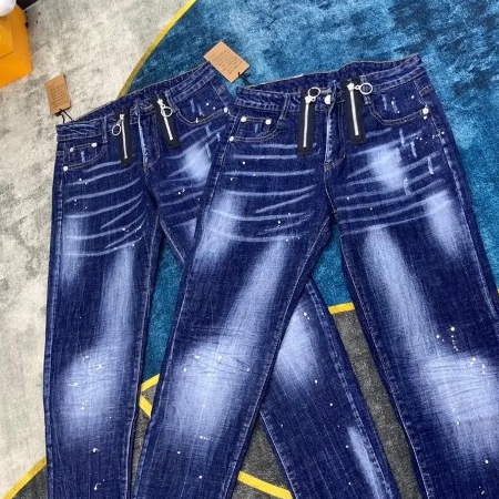 Quần Jean Nam DSQ2 Cao Cấp Quần Bò Nam Xanh Trơn Đính 2 Khoá Zip Dọc Eo Phối Mài Xước Đơn Giản Siêu Trend