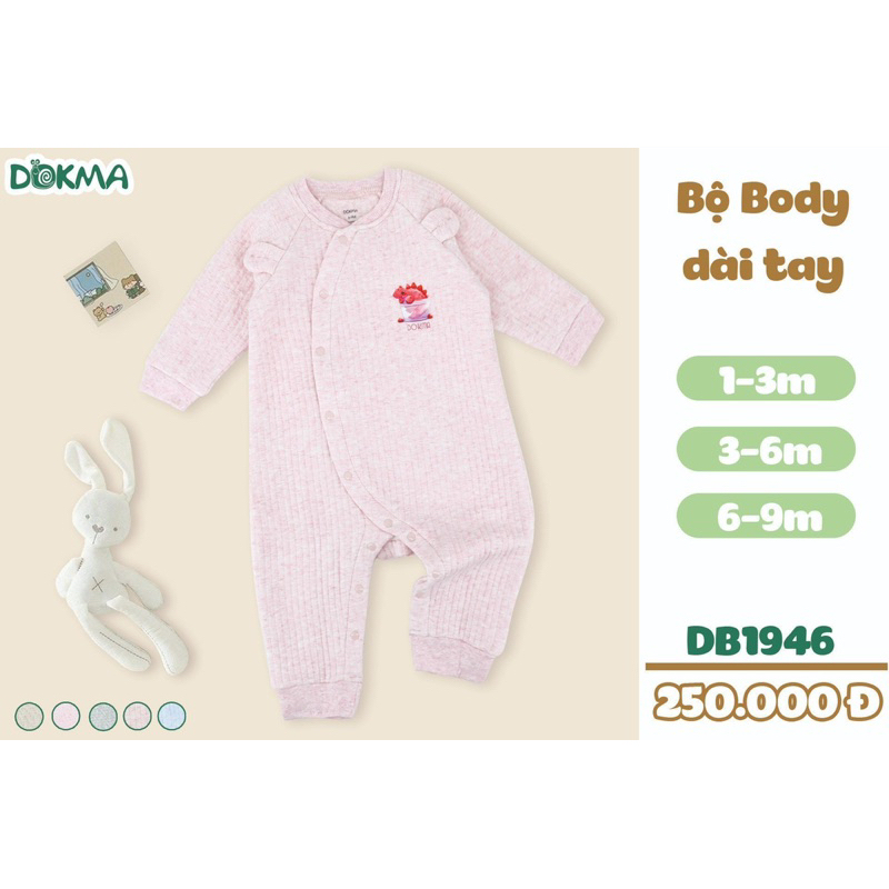 Bộ body trần bông dài tay Dokma DB1946 size từ 1-3y đến 6-9y