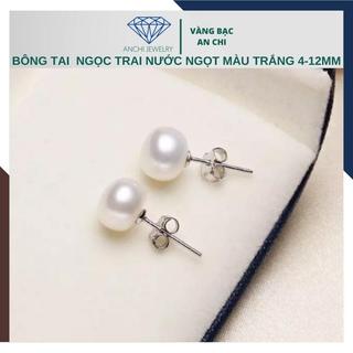Bông tai nụ trai trắng 4ly - 5ly chốt bạc ta, Anchi jewelry
