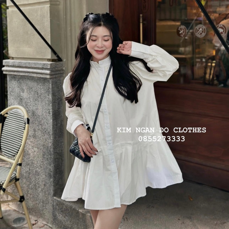 Váy Sơmi Thô Cổ Tàu Xếp Ly Dáng Babydoll , Váy Sơ Mi Dáng Rộng Baby Cute Đi dự Tiệc Siêu Sang 2024 Ms 07