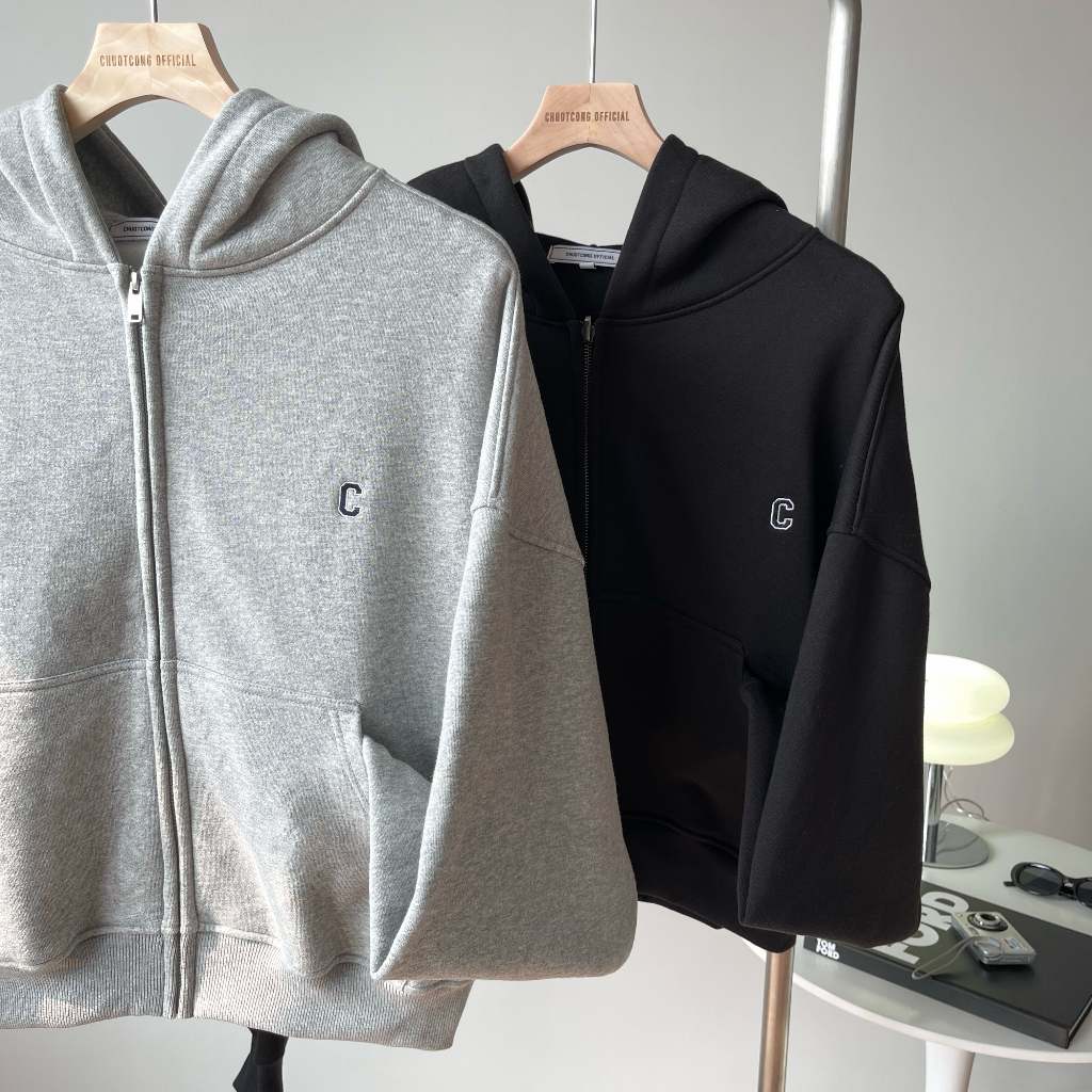 ÁO HOODIE ZIP BOXY CHỮ C- CHUOTCONG HD1810