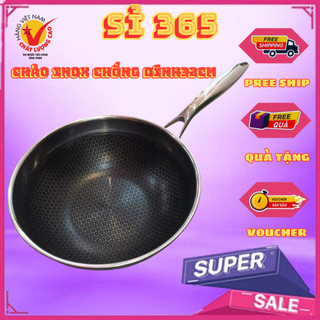 Chảo tổ ong 32cm chảo inox 3 lớp sâu lòng cào không xước siêu chống dính vân tổ ong đường kính 32cm 1.5kg chảo