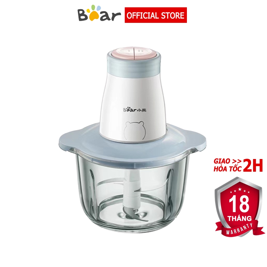 Máy xay thịt xay thực phẩm Bear, cối thủy tinh 2L 300W, dao 4 lưỡi thép không gỉ – Hàng chính hãng