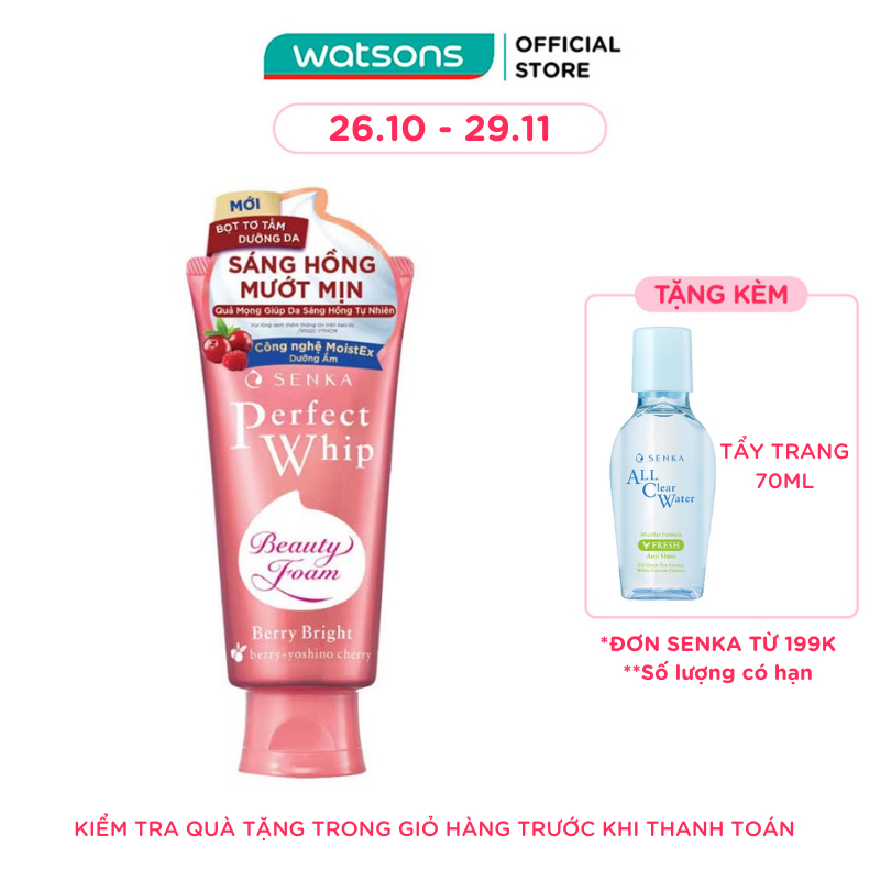 [Mã FMCGWA101 giảm 8% đơn 250K] Sữa Rửa Mặt Senka Perfect Whip Berry Bright Dưỡng Da Sáng Hồng 100g