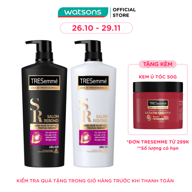 [Mã FMCGWA101 giảm 8% đơn 250K] Combo Gội Xả Tresemmé Salon Rebond Dầu Gội 480g(466ml)+ Dầu Xả 480g(490ml)