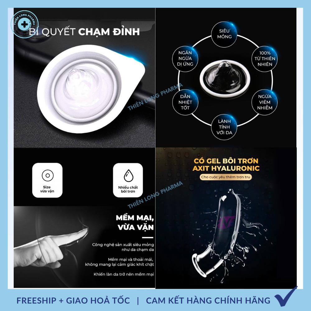 Bao cao su JUNCAI Ultra Slim 001 siêu mỏng, kéo dài thời gian, nhiều gel bôi trơn- Hộp 10 bcs