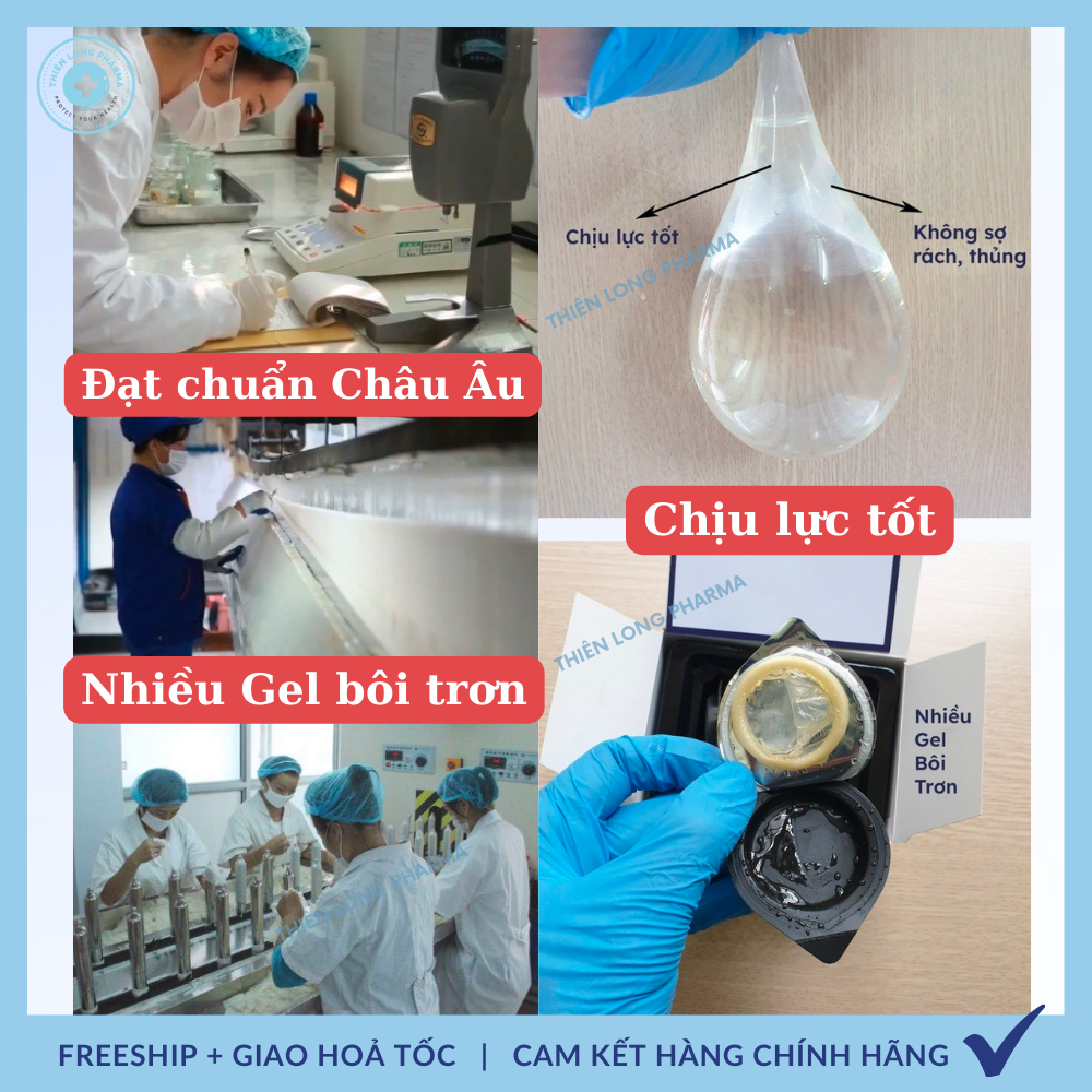 Bao cao su JUNCAI Ultra Slim 001 siêu mỏng, kéo dài thời gian, nhiều gel bôi trơn- Hộp 10 bcs