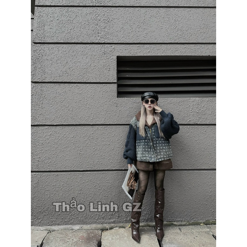 Áo khoác bò chữ X phồi tay len lộc lạ