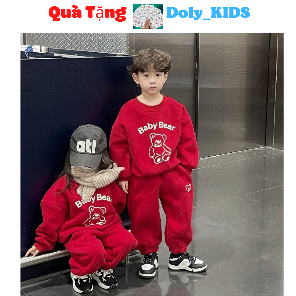 Đồ bộ quần áo nỉ bông, bộ nỉ giáng sinh mùa Noel thu đông màu Đỏ May Mắn Cho bé trai, bé gái từ 8-27kg