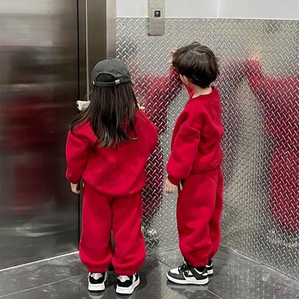 Đồ bộ quần áo nỉ bông, bộ nỉ giáng sinh mùa Noel thu đông màu Đỏ May Mắn Cho bé trai, bé gái từ 8-27kg