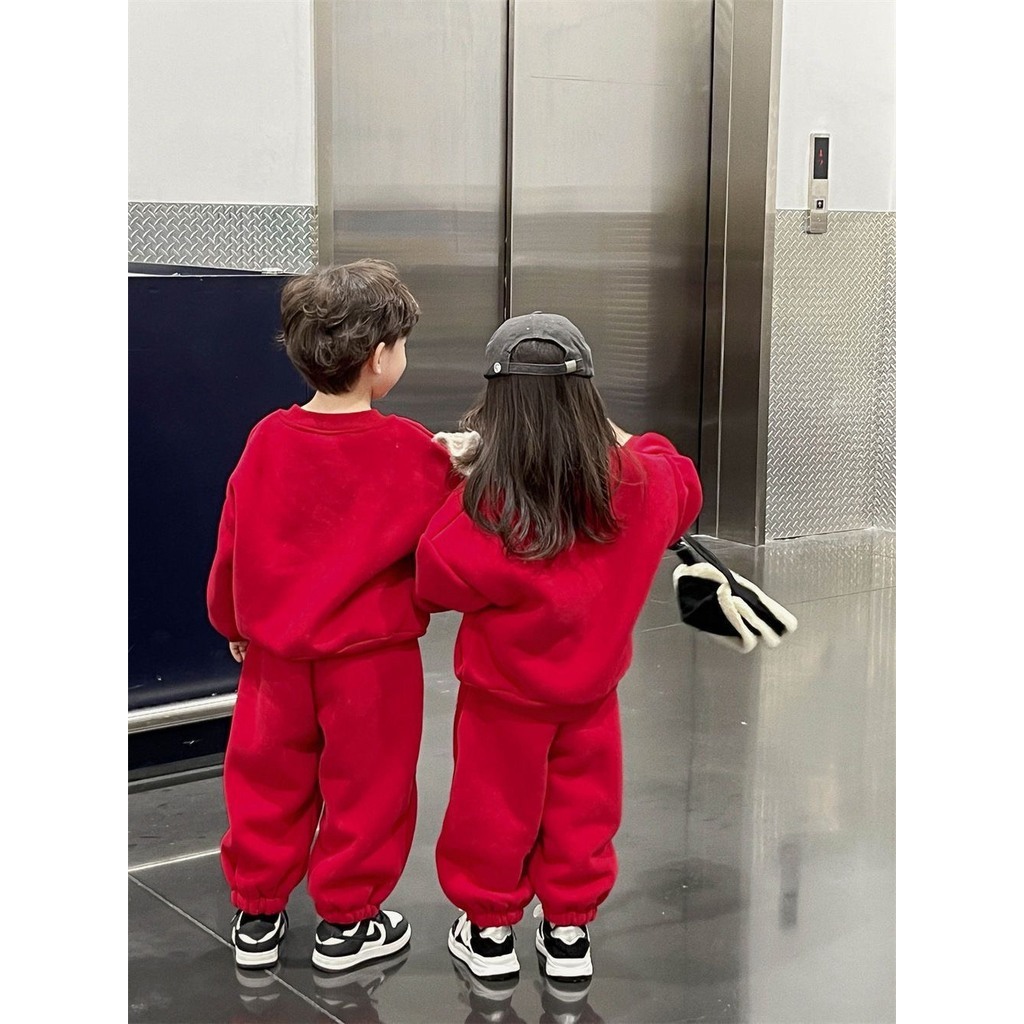 Đồ bộ quần áo nỉ bông, bộ nỉ giáng sinh mùa Noel thu đông màu Đỏ May Mắn Cho bé trai, bé gái từ 8-27kg