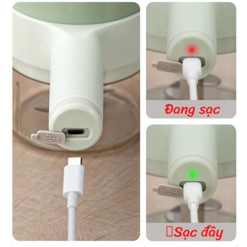 Máy Xay Thái, Cắt Lát Hành Tỏi Ớt Cầm Tay Tiện Lợi, Sạc Pin 1500mAh, Công Suất 40W, Máy Xay Thịt Mini Đa Năng