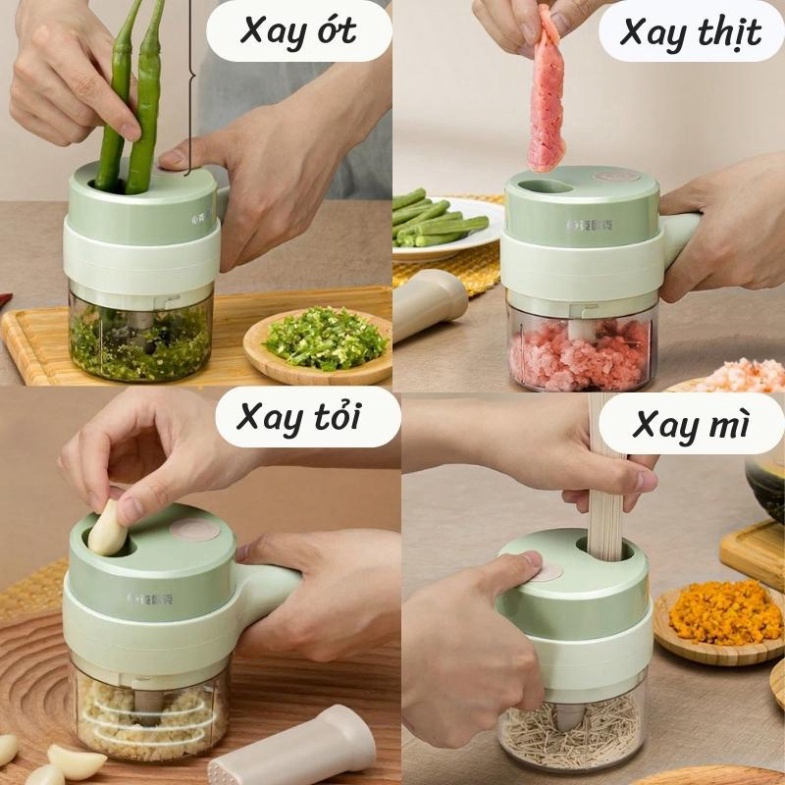 Máy Xay Thái, Cắt Lát Hành Tỏi Ớt Cầm Tay Tiện Lợi, Sạc Pin 1500mAh, Công Suất 40W, Máy Xay Thịt Mini Đa Năng