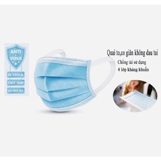 Hộp 50 cái khẩu trang y tế quai bản to mềm mại đeo không đau tai