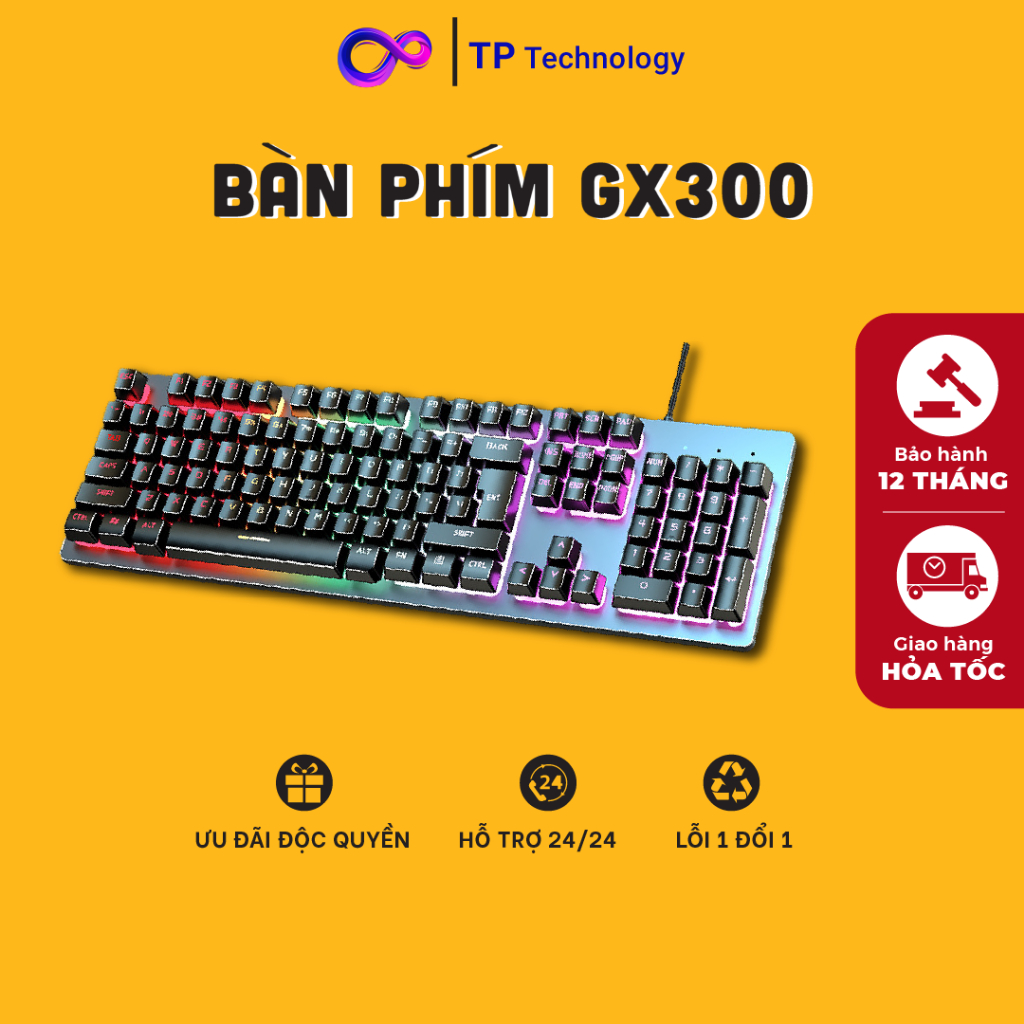 Bàn Phím Chơi Game GX300,Bàn Phím Có LED Tự Động Đổi Màu Hàng Chính Hãng - TP Tech