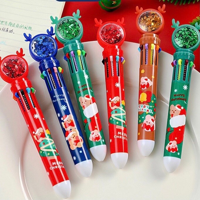 Bút bi Noel 10 Ngòi 10 Màu dễ thương_ Bút Noel Quà tặng Noel Giáng Sinh cho bé