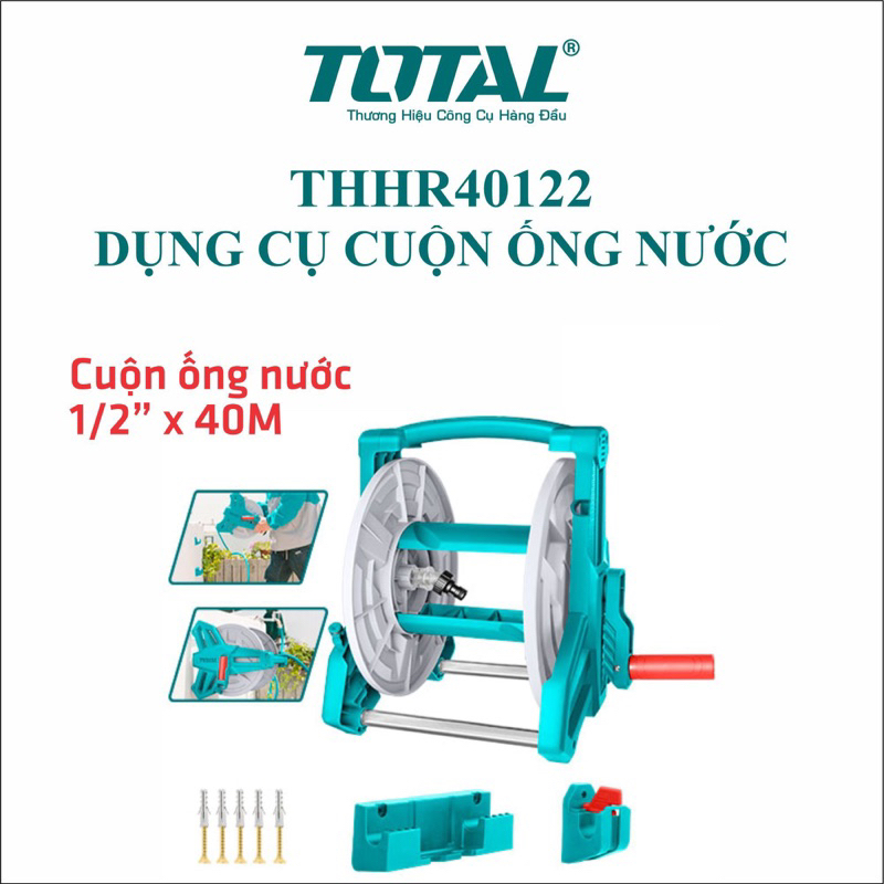 Rulo cuộn ống nước 40mét loại 1/2 inch (ko kèm ống) TOTAL THHR40122 (Chính hãng TPC)