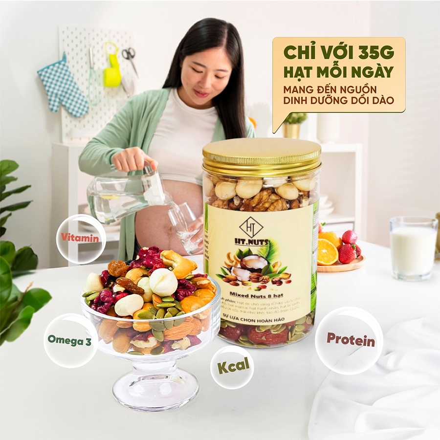 Hạt dinh dưỡng mix 8 loại HT.NUTS hũ 300g/500g, hạt dinh dưỡng cho chị em, bà bầu, ăn kiêng, giảm cân