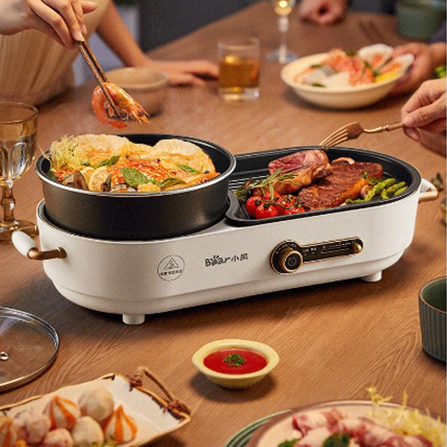 Bếp lẩu nướng 2 ngăn Bear, Nồi lẩu nướng 2 in 1, dung tích 3L 1600W – Hàng chính hãng bảo hành 6-18 tháng