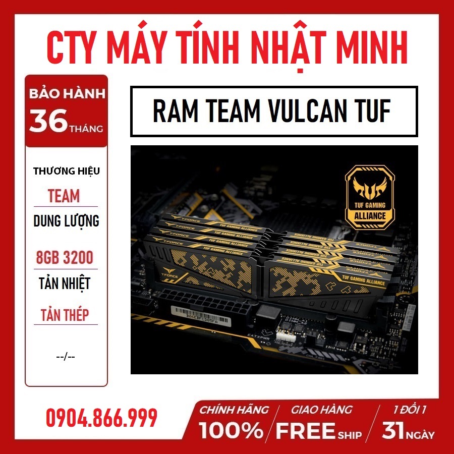 COMBO RAM TEAMGROUP T-Force Vulcan TUF Gaming Alliance DDR4 8GB - 16GB 3200 chính hãng TLC phân phối BH 60 tháng