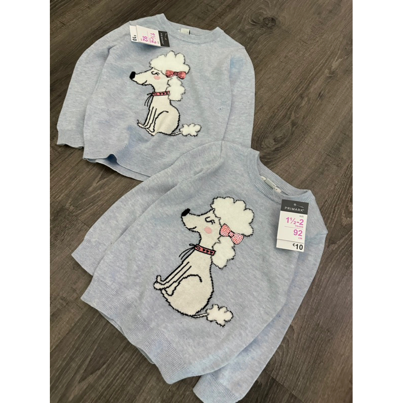 Áo len xanh dịu hình cún cho bé