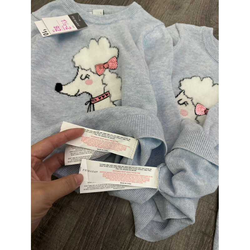 Áo len xanh dịu hình cún cho bé