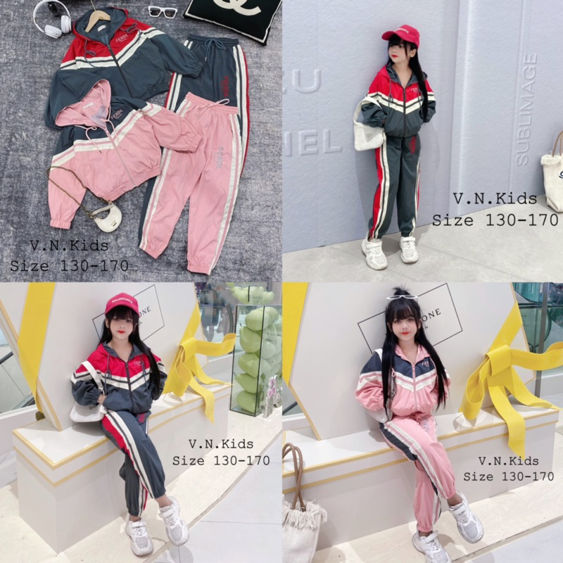 Bộ khoác gió phối màu cho Bé size 19kg - 45kg