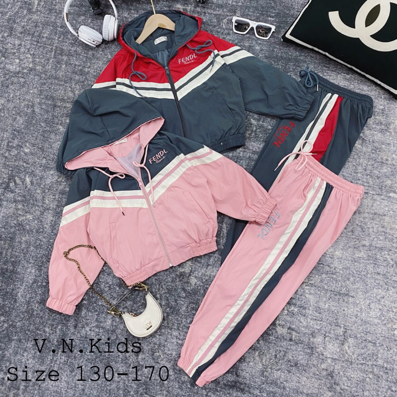 Bộ khoác gió phối màu cho Bé size 19kg - 45kg