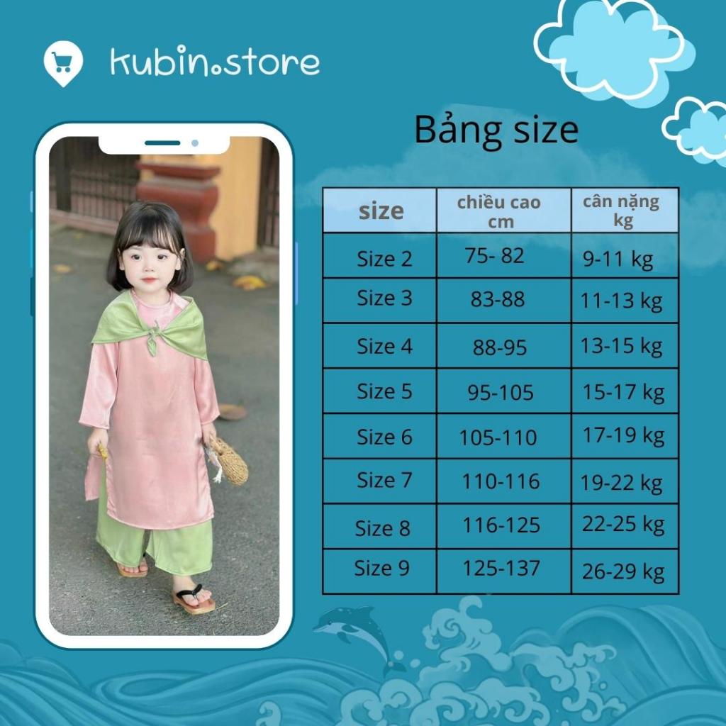 Áo dài cách tân bé gái mầu hồng phối quần lụa xanh tặng kèm khăn size 9-30 kg