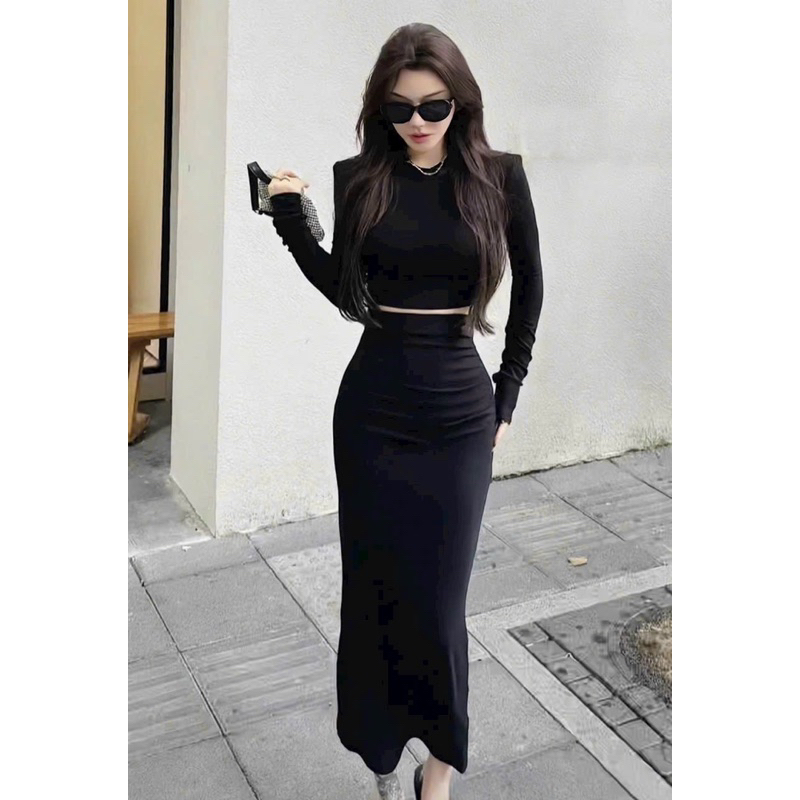Đầm body sét rời TRIPBLE T DRESS tôn dáng tay dài thun gân - Free size