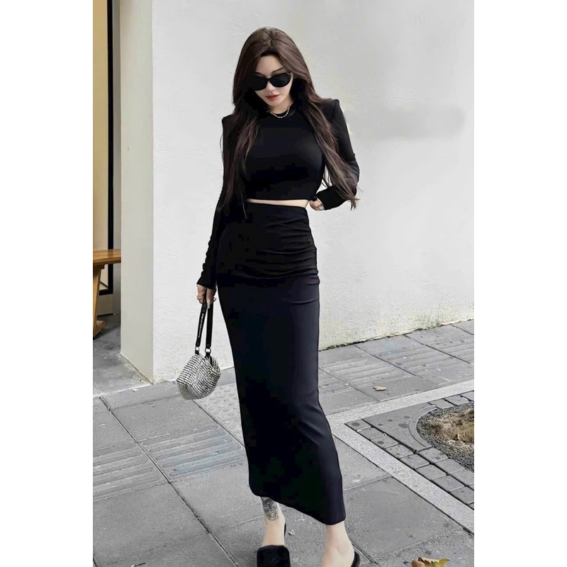 Đầm body sét rời TRIPBLE T DRESS tôn dáng tay dài thun gân - Free size