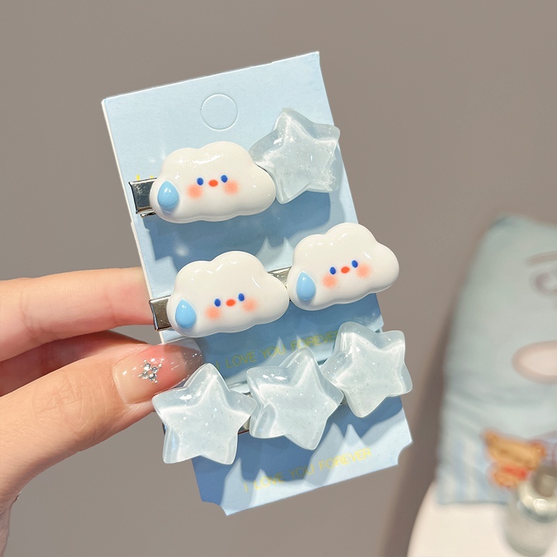 Set 1 / 6 / 9 Kẹp Tóc Hình Đám Mây / Ngôi Sao / Đám Mây Xanh Dương Dễ Thương Cho Bé Gái Schoolmate