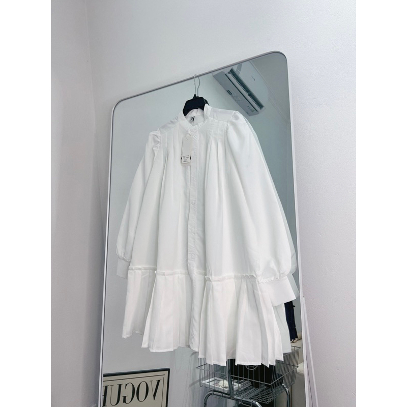 Váy Sơmi Thô Cổ Tàu Xếp Ly Dáng Babydoll, váy sơ mi siêu nhẹ nhàng cực hợp cho các nằng bánh bèo V08