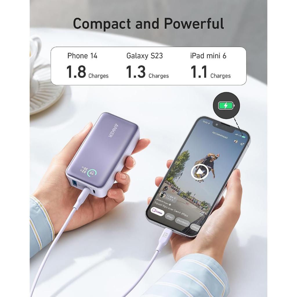 Sạc Dự Phòng Anker 533 A1256 9800mAh PD 30W 3 Cổng có LED Power IQ 3.0 Chính Hãng - Bảo Hành 12 Tháng