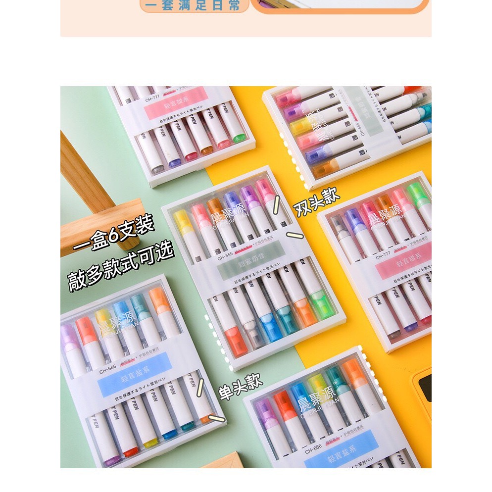 Set 6 Bút Nhớ Highlight 2 Đầu Đánh Dấu Màu Sắc Tươi Sáng -Kami Store