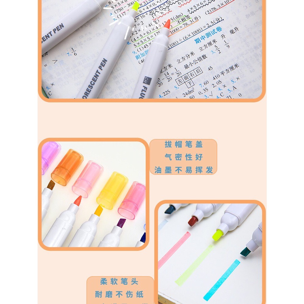 Set 6 Bút Nhớ Highlight 2 Đầu Đánh Dấu Màu Sắc Tươi Sáng -Kami Store