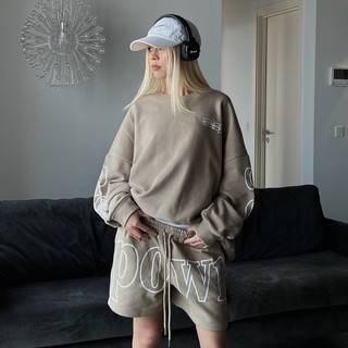 Set Đồ Bộ Nỉ Nữ Thu Đông Gồm Áo Sweater Và Quần Short Nữ From Rộng Logo in Chất Liệu Nỉ Cotton Dày Dặn Mềm Mại Không Xù
