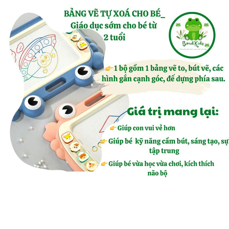 Bảng từ tính thông minh cho bé tự xoá, loại to có 2 chân nghiêng bàn, dùng vẽ, viết chữ cho bé-Bondkids