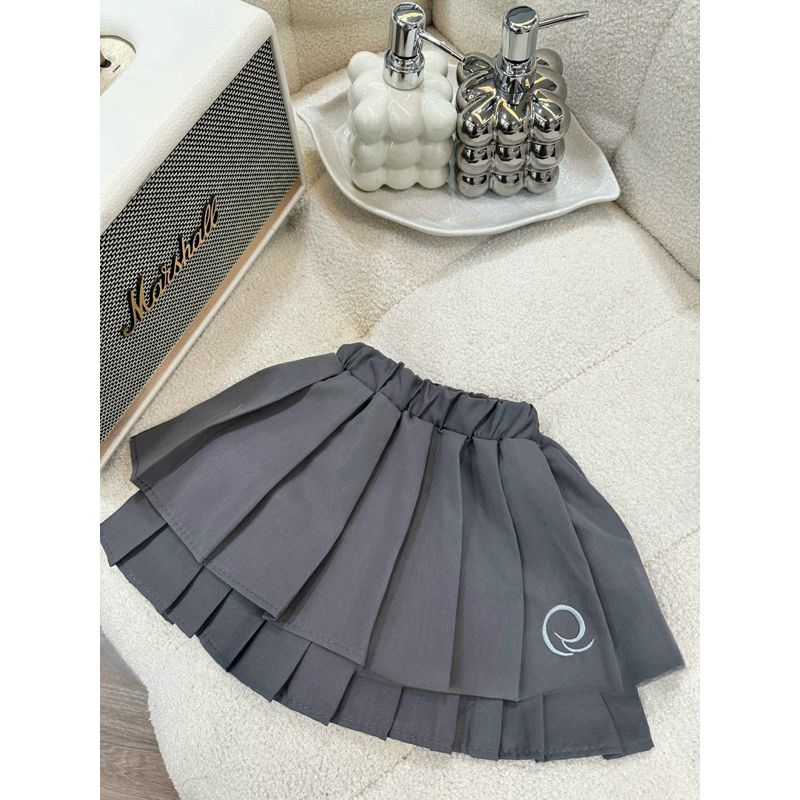 Váy bé gái, set 3ct: áo len thừng mềm hình gấu Polo, cổ sơ mi và chân váy xếp ly cho bé 12-30kg