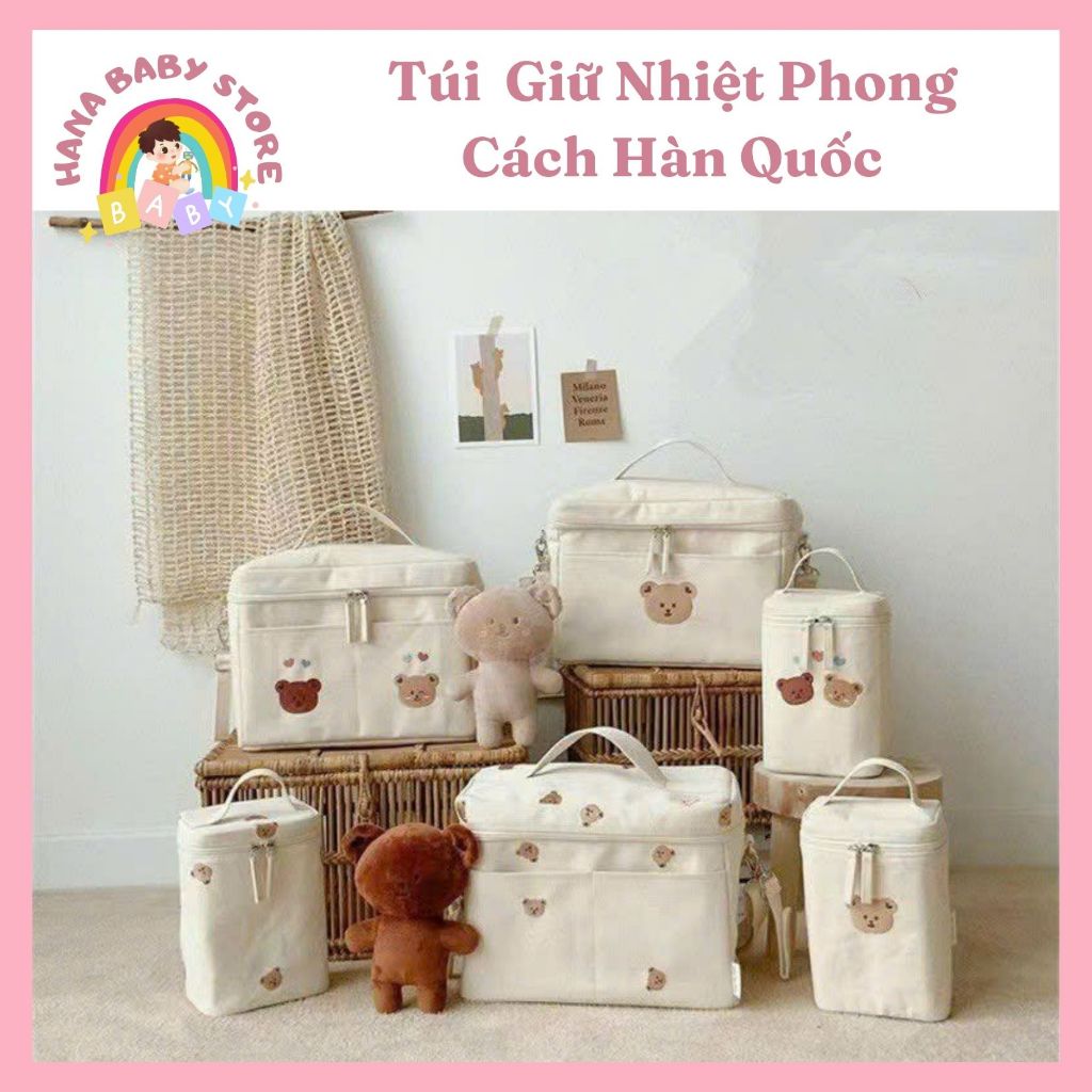 Túi giữ nhiệt bỉm sửa họa tiết thêu đựng đồ cho mẹ, túi bỉm sữa đa năng phong cách Hàn Quốc