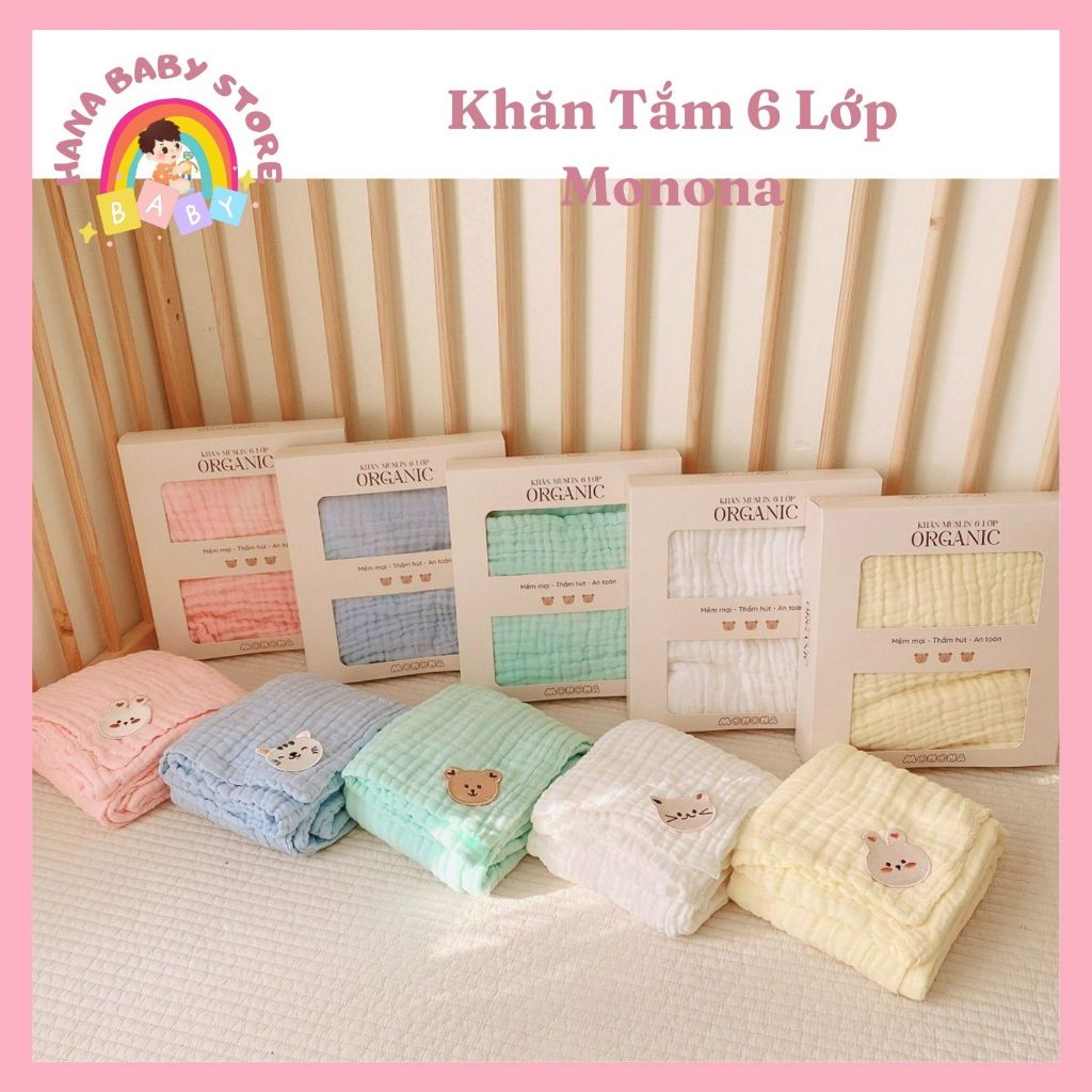 Khăn Tắm Xô Màu 6 Lớp Monona Cho Bé - Khăn Sữa Xô Màu 6 Lớp Cho Bé