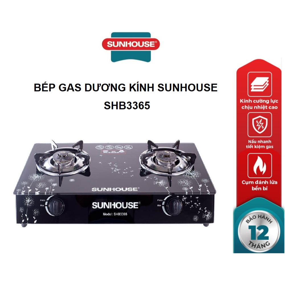 Bếp gas dương kính Sunhouse SHB3365 Tích kiệm gas