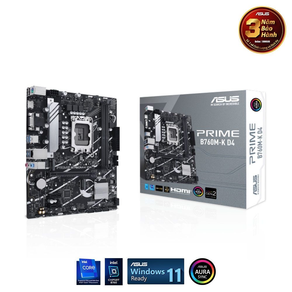 Mainboard Asus PRIME B760M-A, B760M-K 4 khe ram socket 1700 hàng chính hãng BH 36 tháng lỗi 1 đổi 1