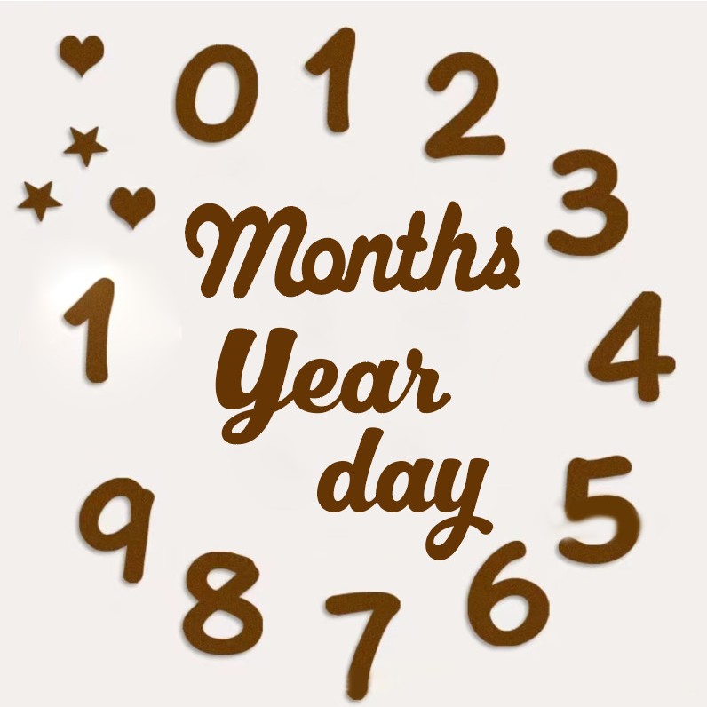 Sét chữ month-year-day và 11 số chất liệu dạ nâu  chụp ảnh tại nhà cho bé