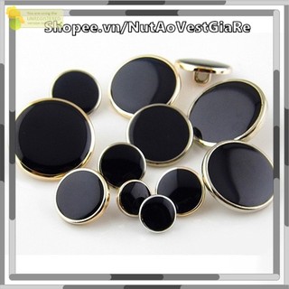 Set 10 nút áo đen viền vàng cho áo sơ mi, áo vest. size 1.2cm - 1.5cm - 1.8cm - 2cm - 2.5cm